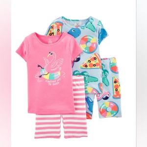 Carter's Girls 4 Piece Flamingo Pajama Set 100% Snug Fit Pool New Size 10/10A